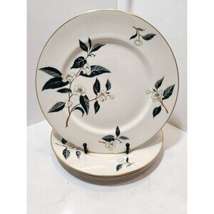 Vtg Flintridge China Tea Leaves Dinner Plates Set Of 4 Ivory Green Gold Trim